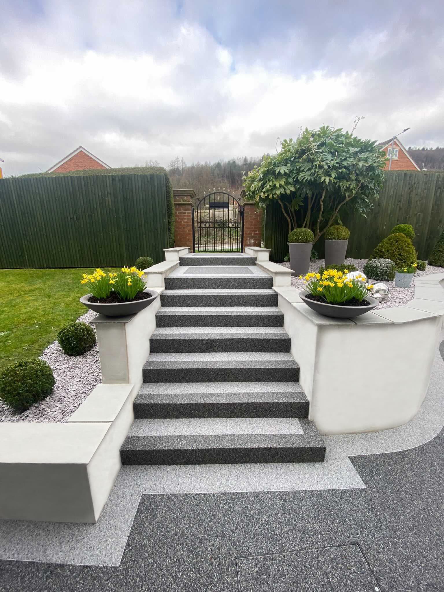 Resin-bound entry steps and landing